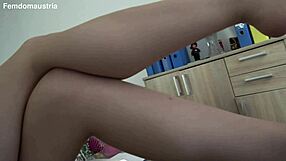 she ties him to office chair and presses nylon feet on his face