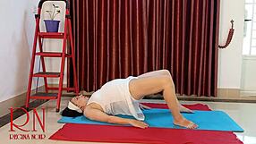 Sexy Yoga Regina Noir Removes White Panties During Gym Workout