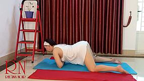 Sexy Yoga Regina Noir Removes White Panties During Gym Workout