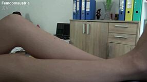 she ties him to office chair and presses nylon feet on his face