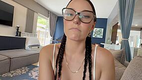 pretty brunette misses bus and rides daddy