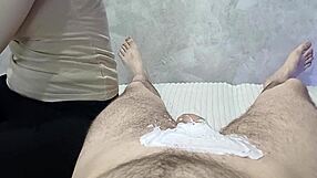the stepdaughter shaved her stepfathers penis and gave oily handjob