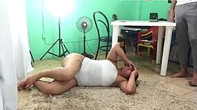 Curvy Model In White Outfit Sucks Photographers Cock On Camera