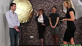 Clothed blonde spunks rod with hands