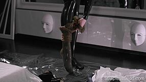 Maria pie in latex strapon cums