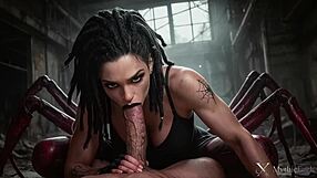 A slutty spider-woman with black dreadlocks and tattoos caught me in her web
