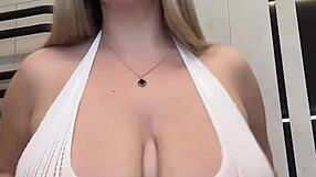 Milf wife with huge halos of real tits wants two cocks licks nipples ready to do it