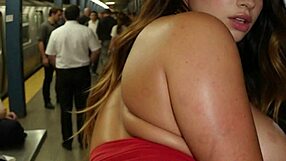 busty blonde cuckolds at train station with anal sex