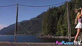 sexy big tits blonde teen posed with racket perfectly