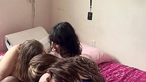 Thick tranny slut hosts shemale gang bang while husband is at work