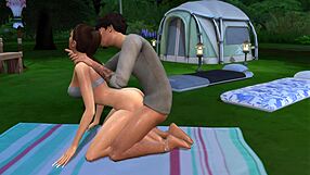 Mature couple enjoys lakeside camping sex together