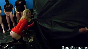 Euro whore sucks massive black cock in bukkake blowbang