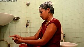 indian aunty bath in the bathroom feeding boob milk 2021