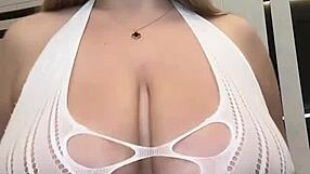 Milf wife with huge halos of real tits wants two cocks licks nipples ready to do it