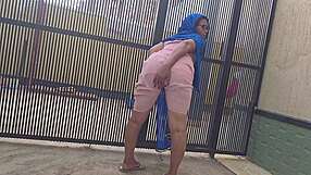 Wtf this arab mom rubs pussy outside near road