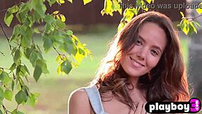 Petite russian all natural girl katya clover exposing body while posing in the nature