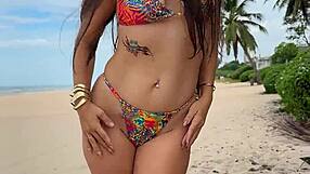 New bikini at the beach and hot flashing
