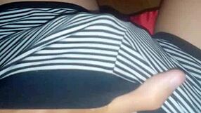 the skinny girl closed the door in the room and caresses her pussy in short shorts until orgasm