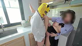 Student Fucks In Kitchen. Opens Door To Show Neighbors