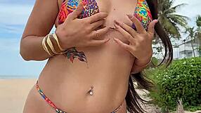 New bikini at the beach and hot flashing