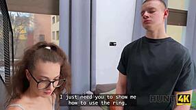 Hunt4k Nerdy Beauty Plays With Toys In Front Of Boyfriend