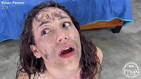 she gets her huge ass destroyed with puke and piss