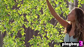 Petite russian all natural girl katya clover exposing body while posing in the nature