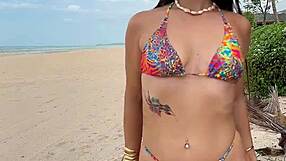 New bikini at the beach and hot flashing