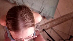 Horny babe gets her face covered in cum for a good blow job