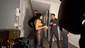 Latina bent over and fucked after party by two black guards