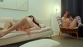 Slutty stepmom rides me while stepsister masturbates