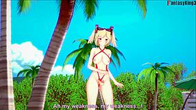 Burnice gives beach bikini blowjob in fantasy