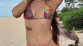 New bikini at the beach and hot flashing