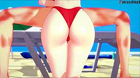 Burnice gives beach bikini blowjob in fantasy