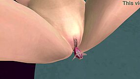 beautiful blonde girl masturbates with bottle anal plug and pussy licking in 3d hentai