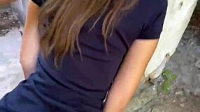 Tall Brunette Teen Goes Wild In Risky Ride