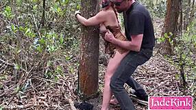 kinky couple bdsm bondage rough sex in the forest