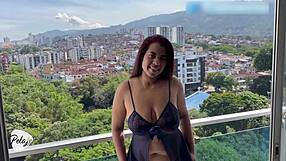 saraboom seduces her neighbor from her balcony with her massive ass eager to suck his whole cock and show him everything she can do with her huge ass on her blue