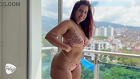 saraboom seduces her neighbor from her balcony with her massive ass eager to suck his whole cock and show him everything she can do with her huge ass on her blue