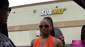 ebony milf gets picked up by young hood guy