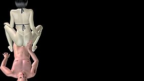 animated 3d porn shows beautiful girl riding asian man dick in pussy and ass