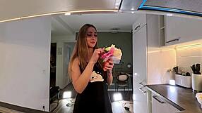 sexy girl in dormitory kitchen with nightie