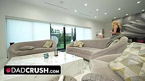 Stepdaughter starts stripping in front of her shocked stepdad who cant believe his eyes and hands