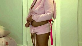Tiny bimbo babysitter finds janitor stroking big black cock