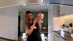 sexy girl in dormitory kitchen with nightie